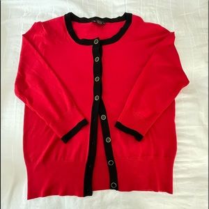 Audrey & Grace Large Red w/ Gold Trim Buttons Cardigan